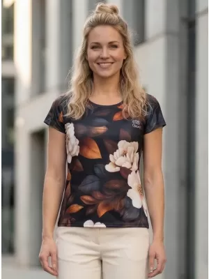 Dámské volnočasové triko premium ALTISPORT VOJ/ALW097TR06 BÍLÁ/ORANGE/KVĚTY