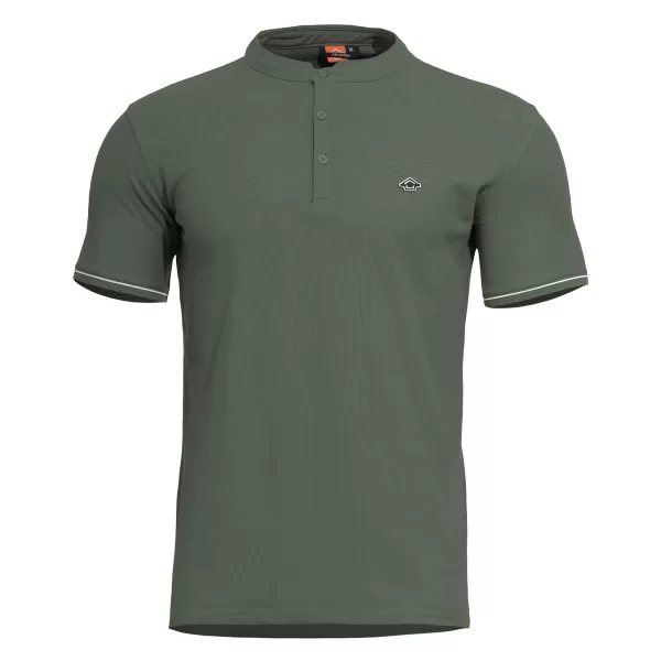  Pánské triko PENTAGON LEVANTES HENLEY T-SHIRT STRIPES K09025 CAMO GREEN 