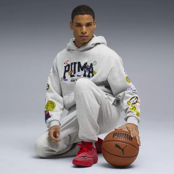  Pánská mikina PUMA HOOPERHOTLINE PULLOVER HOODIE 63282703 LIGHT GRAY HEATHER 