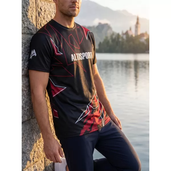  Pánské volnočasové triko premium ALTISPORT VOJ/ALM123TR06 ČERNO-ČERVENÁ 