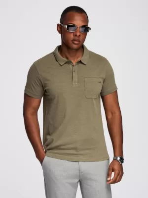 Pánské triko s límečkem OMBRE OM-POWS-0142 DARK OLIVE