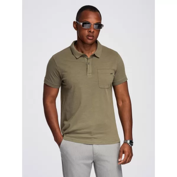  Pánské triko s límečkem OMBRE OM-POWS-0142 DARK OLIVE 