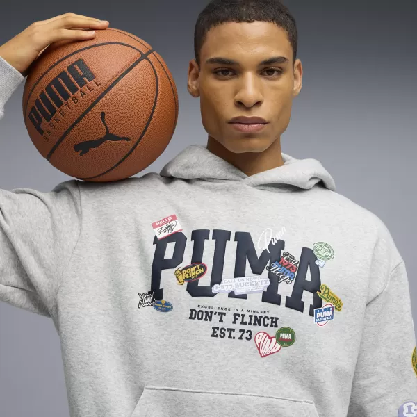  Pánská mikina PUMA HOOPERHOTLINE PULLOVER HOODIE 63282703 LIGHT GRAY HEATHER 