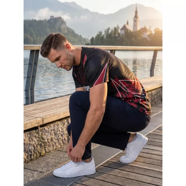  Pánské volnočasové triko premium ALTISPORT VOJ/ALM123TR06 ČERNO-ČERVENÁ 