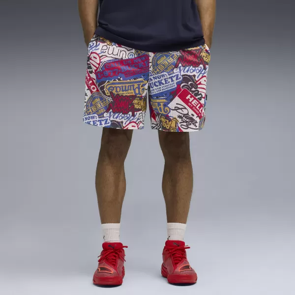  Pánské kraťasy PUMA HOOPERHOTLINE AOP 7" SHORTS 63283701 FOR ALL TIME RED/AOP 