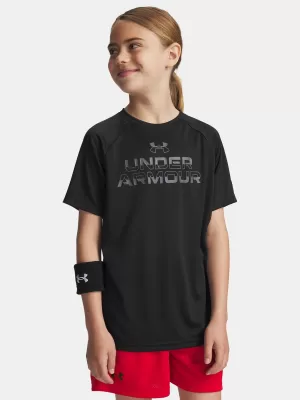 Chlapecké triko UNDER ARMOUR UA TECH SPLIT WORDMARK SS 1383010-003 ČERNÁ