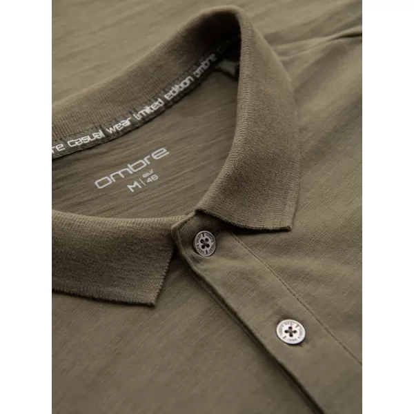  Pánské triko s límečkem OMBRE OM-POWS-0142 DARK OLIVE 