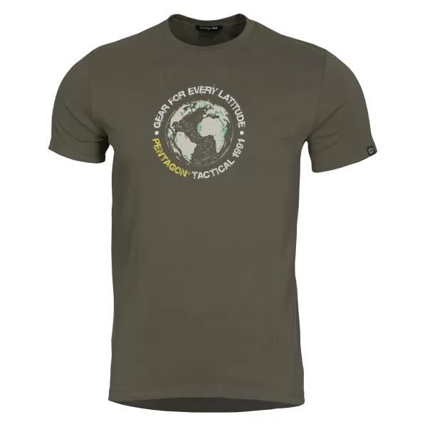  Triko PENTAGON GLOBE T-SHIRT K09055 BROWN GREY 