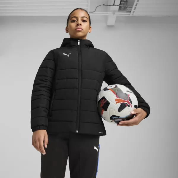  Dětské bunda PUMA TEAMADDITIONS HOODED PADDED JACKET JR 65973803 PUMA BLACK/PUMA SILVER 