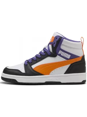 Dětské boty PUMA REBOUND V6 MID JR 39383134 PUMA WHITE/ORANGE GLO/BLACK