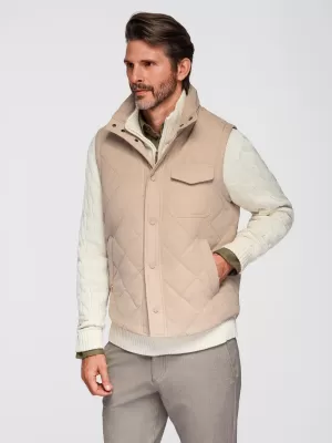 Pánská vesta OMBRE OM-JAVJ-0277 BEIGE
