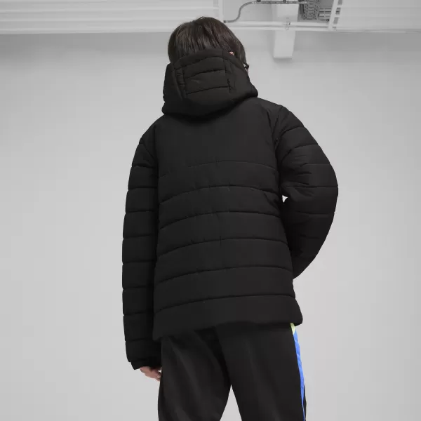  Dětské bunda PUMA TEAMADDITIONS HOODED PADDED JACKET JR 65973803 PUMA BLACK/PUMA SILVER 