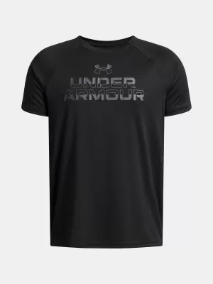 Chlapecké triko UNDER ARMOUR UA TECH SPLIT WORDMARK SS 1383010-003 ČERNÁ