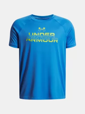 Chlapecké triko UNDER ARMOUR UA TECH SPLIT WORDMARK SS 1383010-402 MODRÁ