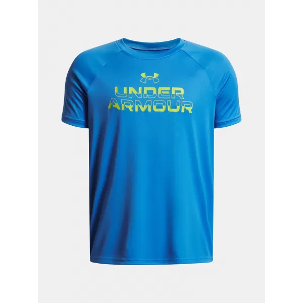  Chlapecké triko UNDER ARMOUR UA TECH SPLIT WORDMARK SS 1383010-402 MODRÁ 