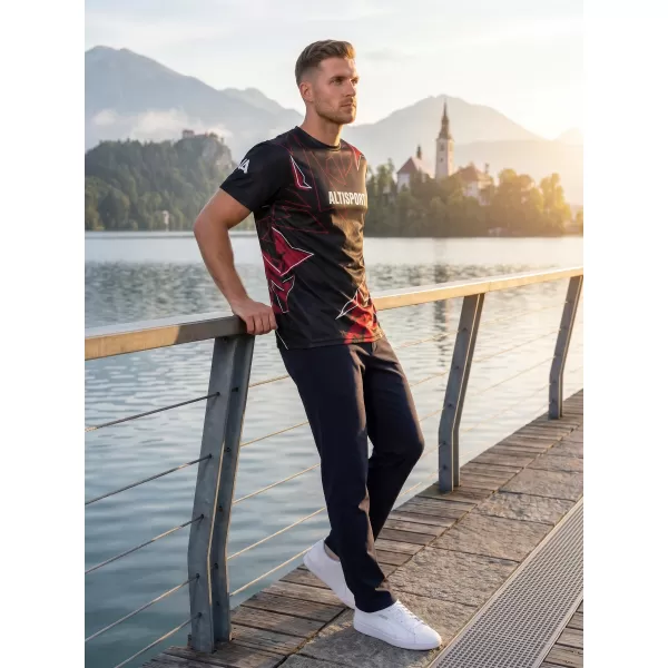  Pánské volnočasové triko premium ALTISPORT VOJ/ALM123TR06 ČERNO-ČERVENÁ 