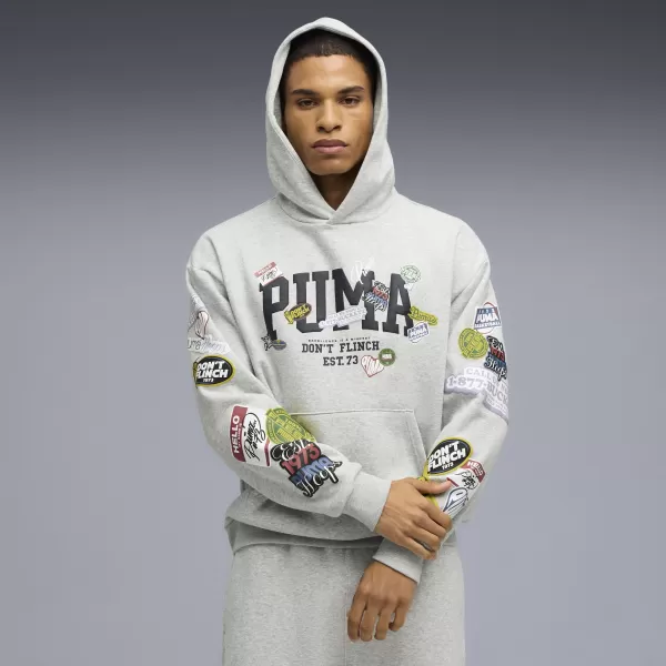  Pánská mikina PUMA HOOPERHOTLINE PULLOVER HOODIE 63282703 LIGHT GRAY HEATHER 