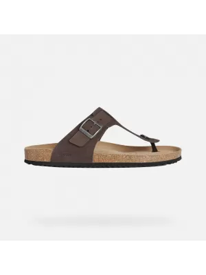 Pánské pantofle GEOX SANDAL GHITA G002573 TMAVĚ HNĚDÁ