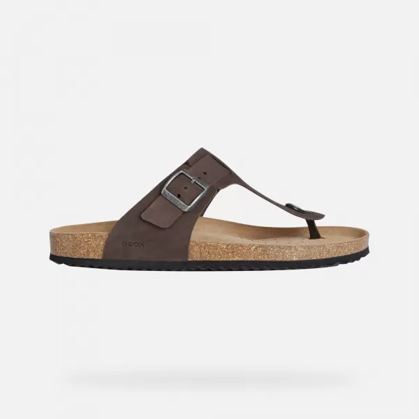  Pánské pantofle GEOX SANDAL GHITA G002573 TMAVĚ HNĚDÁ 