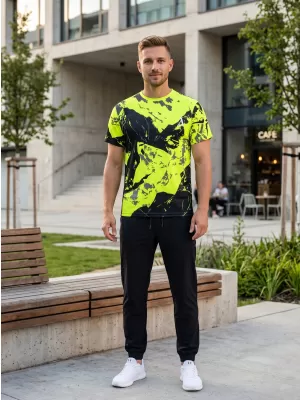Pánské tričko premium ALTISPORT VOJ/ALM131TR01 FLUO YELLOW/ČERNÁ