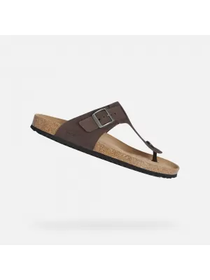 Pánské pantofle GEOX SANDAL GHITA G002573 TMAVĚ HNĚDÁ