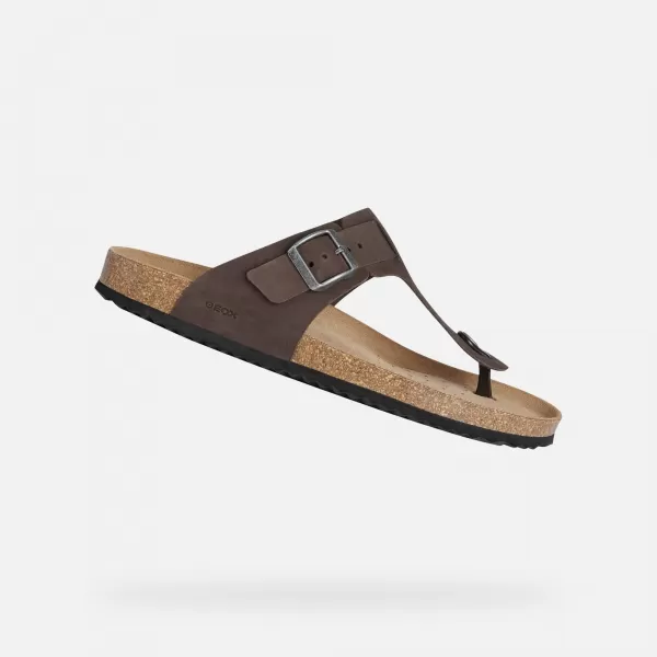  Pánské pantofle GEOX SANDAL GHITA G002573 TMAVĚ HNĚDÁ 