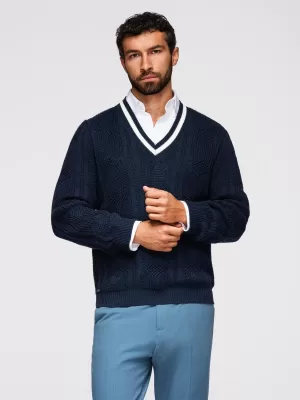 Pánský svetr OMBRE OM-SWSW-0151 NAVY BLUE