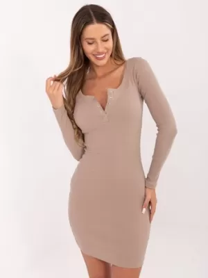 Dámské šaty RUE PARIS RV-SK-5765.44P DARK BEIGE