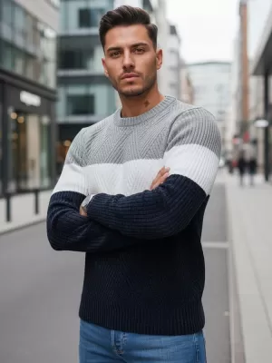 Pánský svetr DSTREET TMAVĚ MODRÁ/SVĚTLE ŠEDÁ