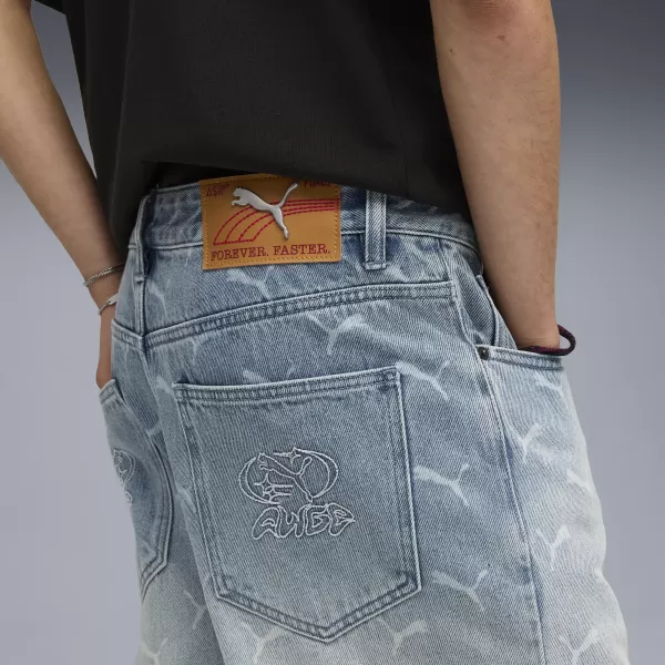  Pánské kalhoty PUMA ROCKY LASER MONOGRAM DENIM 633428-01 FADED DENIM/AOP 