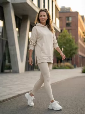 Dámská tepláková souprava s kapucí ASZMI STYLE BÉŽOVÁ