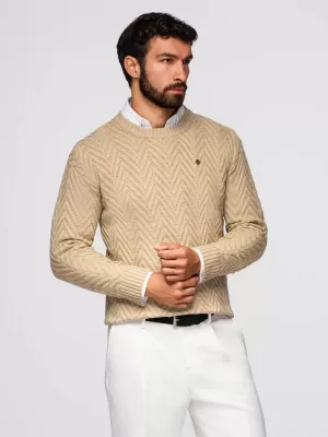 Pánský svetr OMBRE OM-SWSW-0147 SAND
