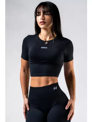 NEBBIA Seamless crop top s krátkým rukávem POWER 891 BLACK