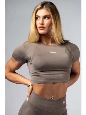NEBBIA Seamless crop top s krátkým rukávem POWER 891 LIGHT BROWN ASH