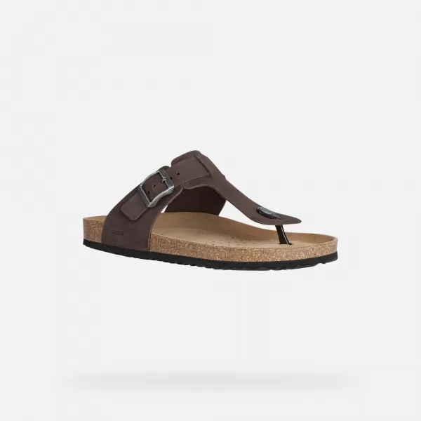  Pánské pantofle GEOX SANDAL GHITA G002573 TMAVĚ HNĚDÁ 