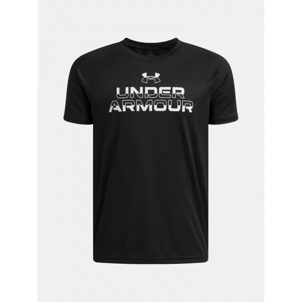  Chlapecké triko UNDER ARMOUR UA TECH SPLIT WORDMARK SS 1383010-004 ČERNÁ 