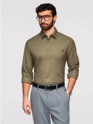 Pánská košile OMBRE K695 OLIVE