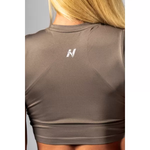  NEBBIA Seamless crop top s krátkým rukávem POWER 891 LIGHT BROWN ASH 