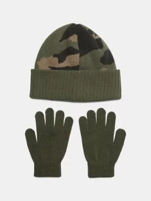 Chlapecký set UNDER ARMOUR B BEANIE/GLOVE COMBO 1386641-390 ZELENÁ
