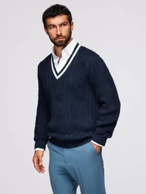 Pánský svetr OMBRE OM-SWSW-0151 NAVY BLUE