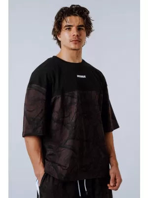 NEBBIA Oversized tričko POWER 898 DARK BROWN CAMO
