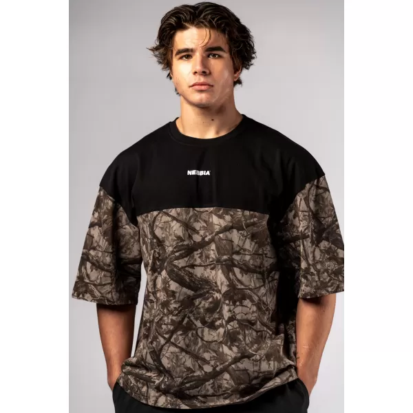  NEBBIA Oversized tričko POWER 898 LIGHT BROWN CAMO 
