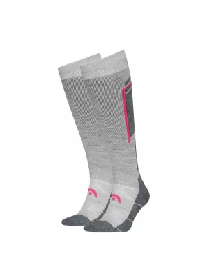 Ponožky HEAD SKI BEGINNER KNEEHIGH 2P LIGHT GREY/RASPBERRY
