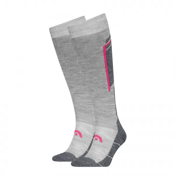  Ponožky HEAD SKI BEGINNER KNEEHIGH 2P LIGHT GREY/RASPBERRY 