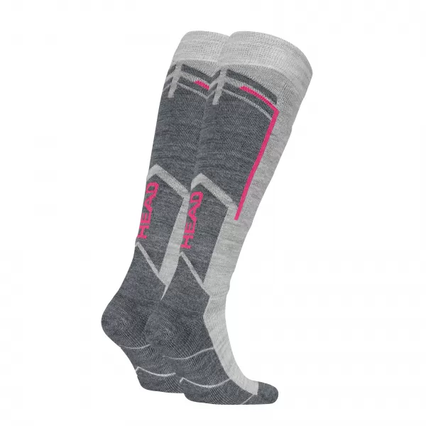  Ponožky HEAD SKI BEGINNER KNEEHIGH 2P LIGHT GREY/RASPBERRY 