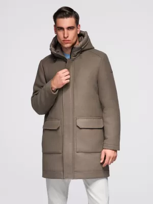 Pánský kabát OMBRE OM-COWC-0132 KHAKI