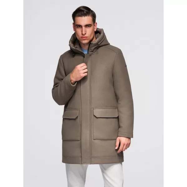  Pánský kabát OMBRE OM-COWC-0132 KHAKI 