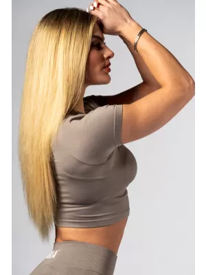 NEBBIA Seamless crop top s krátkým rukávem POWER 891 LIGHT BROWN ASH