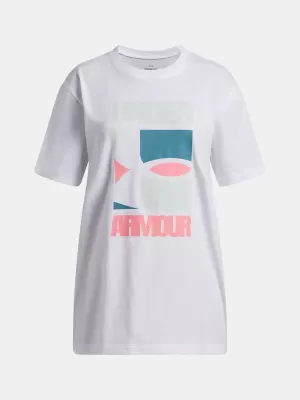 Dívčí triko UNDER ARMOUR UA G BLOCK LOGO OS SS 6009720-100 BÍLÁ