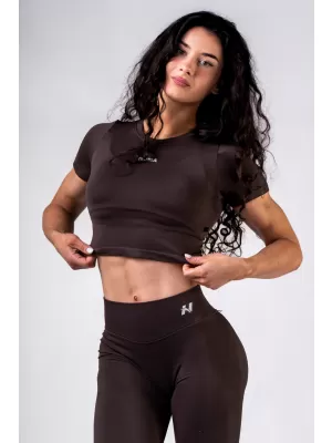 NEBBIA Seamless crop top s krátkým rukávem POWER 891 DARK BROWN